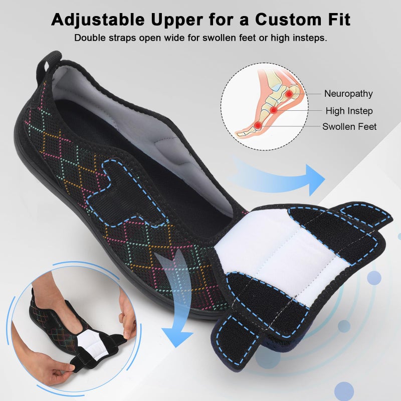 JOINFREE Diabetic Casual Shoes for Women & Men with Adjustable Upper, Non Slip Wide Width Walking Sneakers, Breathable Comfy House Shoes for Swollen Feet, Edema, Pregnant & Elderly Women 9/Men 7 - Image 3