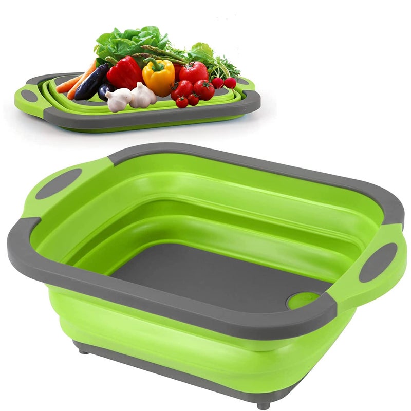 Collapsible Cutting Board  Portable MultiPurpose Dish Tub  Washing and Draining Fruits and Veggies with FoodGrade Sink Storage  Multifunctional Basket for BBQ PicnicCamping and Sink Green