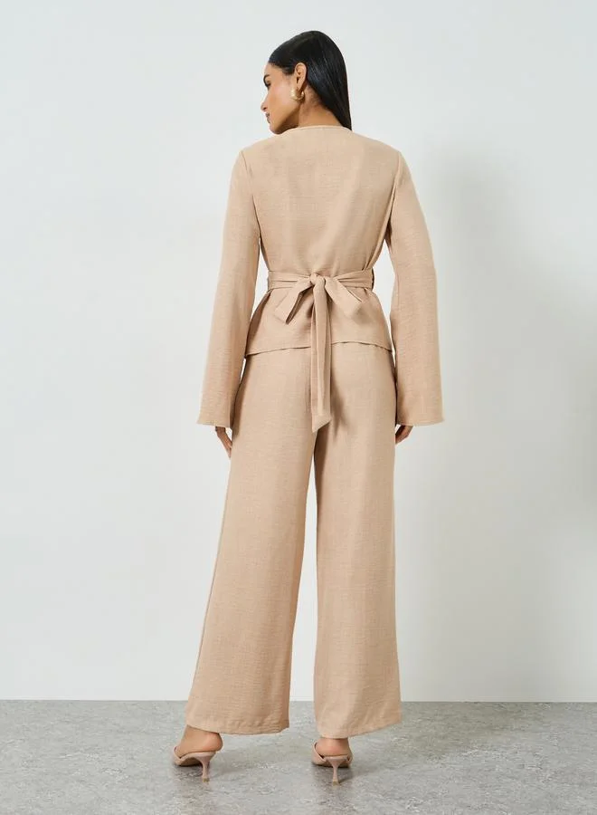 Take Two  Beige Wrap Top and Wide Leg Pants Co-ords for Women | Best Price UAE