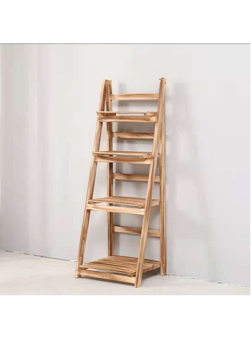 FFD Wooden Flower Stand Foldable Plant Stand Solid Wood Ladder Design Flower Container Vase Pot Display Stand Wood Rack Plant Book Shelf Beige  - Image 2