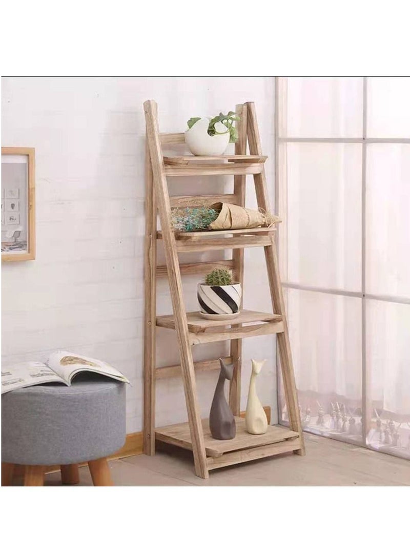 FFD Wooden Flower Stand Foldable Plant Stand Solid Wood Ladder Design Flower Container Vase Pot Display Stand Wood Rack Plant Book Shelf Beige  - Image 3