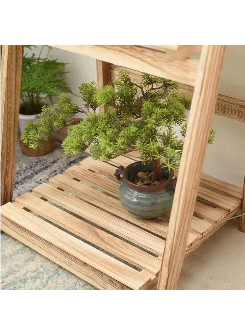 FFD Wooden Flower Stand Foldable Plant Stand Solid Wood Ladder Design Flower Container Vase Pot Display Stand Wood Rack Plant Book Shelf Beige  - Image 5