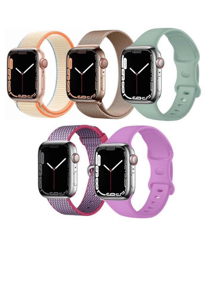 بيرفيي 5 قطع لتبديل سوار الساعة لساعة Apple Watch بأحجام 41/40/38 ملم من السلسلة 8/7/6/5/4/SE.  - Image 1