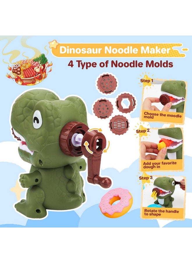 OFNMY - Playdough Sets For Kids Ages 4-8, 2 In 1 Playdough Ice Cream Set With 12 Colors Dough, Dinosaur Noodle Maker With Food Model, Kitchen Toy Color Dough Set For Making Noodles Cookie, Gift For Girls Boys - Image 1