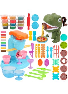 Playdough Sets For Kids Ages 4-8, 2 In 1 Playdough Ice Cream Set With 12 Colors Dough, Dinosaur Noodle Maker With Food Model, Kitchen Toy Color Dough Set For Making Noodles Cookie, Gift For Girls Boys