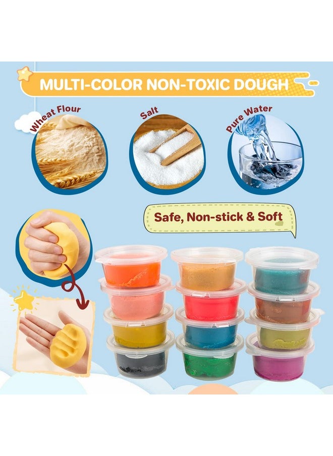 OFNMY - Playdough Sets For Kids Ages 4-8, 2 In 1 Playdough Ice Cream Set With 12 Colors Dough, Dinosaur Noodle Maker With Food Model, Kitchen Toy Color Dough Set For Making Noodles Cookie, Gift For Girls Boys - Image 1