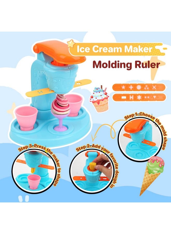 OFNMY - Playdough Sets For Kids Ages 4-8, 2 In 1 Playdough Ice Cream Set With 12 Colors Dough, Dinosaur Noodle Maker With Food Model, Kitchen Toy Color Dough Set For Making Noodles Cookie, Gift For Girls Boys - Image 1
