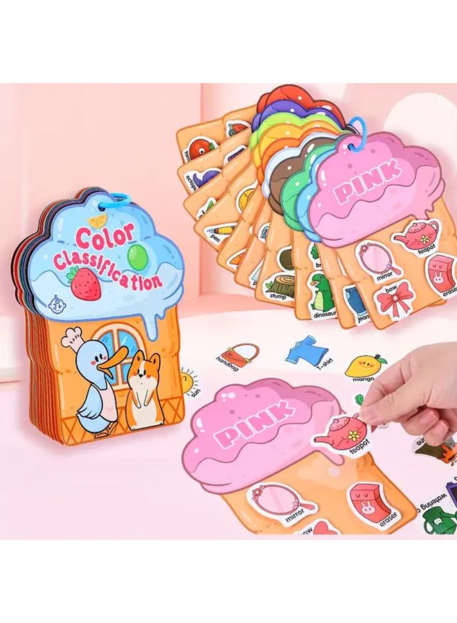 كتاب رسوم متحركة معرفي مشغول مع ملصقات قابلة لإعادة الاستخدام، لعبة مطابقة الكلمات الملائمة للسفر، بطاقات تعليمية، ورق متين - Image 1