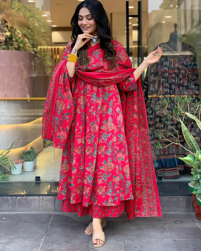 GoSriKi  GoSriKi Women's Rayon Viscose Anarkali Printed Kurta with Palazzo & Dupatta (CIA PINK-VKS01-GS_4XL_Pink_XXXX-Large) for Women | Best Price UAE
