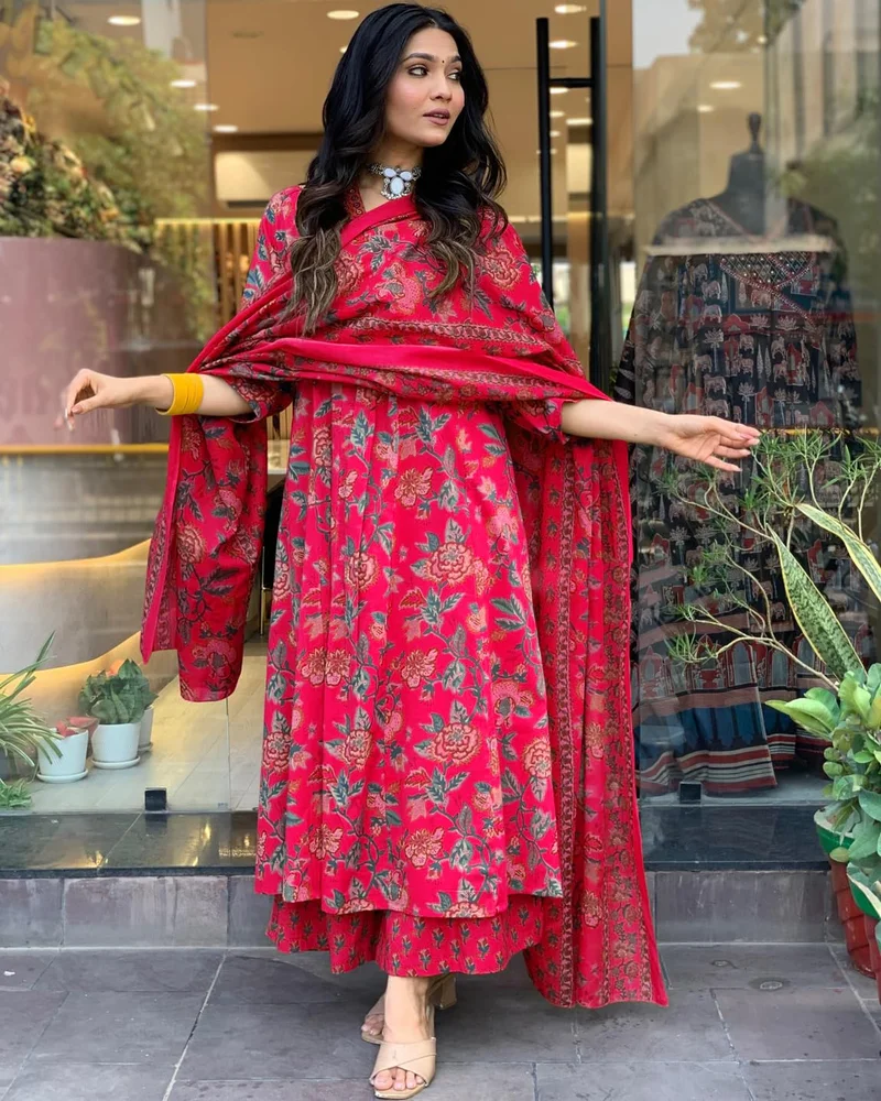 GoSriKi  GoSriKi Women's Rayon Viscose Anarkali Printed Kurta with Palazzo & Dupatta (CIA PINK-VKS01-GS_4XL_Pink_XXXX-Large) for Women | Best Price UAE