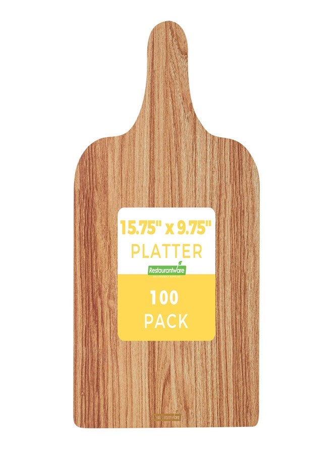 Restaurantware Cater Tek 15.8 x 9.8 Inch Charcuterie Boards 100 Faux Wood Cheese Boards - WIth Handle Stackable Paper Cardboard Charcuterie Boards Disposable For Serving At Catered Events - Image 1