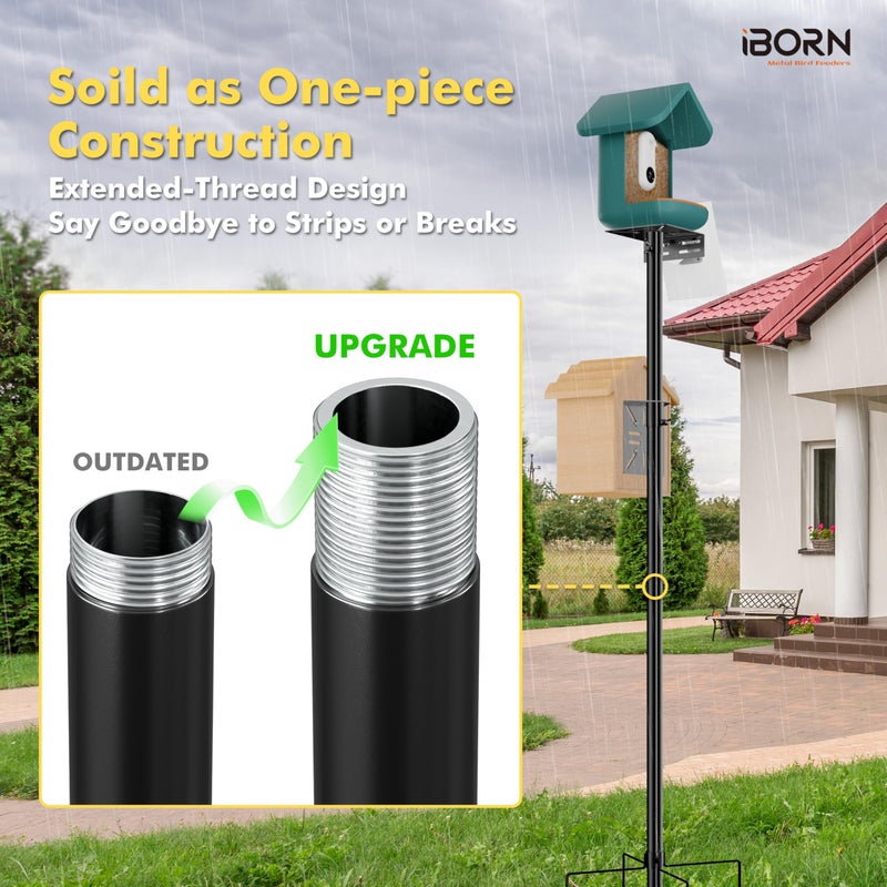 iBorn Camera Bird Feeder Pole 3in1 Compatible Bird Feeder Poles for Outdoors Heavy Duty,63inch Adjustable Height Bird House Pole Mount Kit Bracket Universal for Smart Feeder/Birdhouse - Image 4