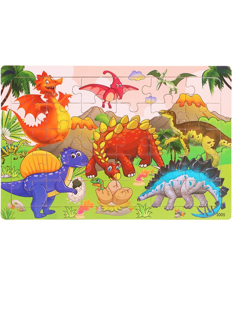ألغاز الصور المقطوعة من سلسلة الديناصورات الخشبية التعليمية للأطفال، حقيبة هدايا مناسبة - Image 1