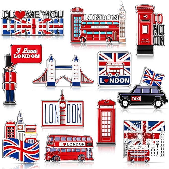 12 PCS LONDON MAGNETS FOR REFRIGERATOR METAL UK FRIDGE MAGNET MAGNETIC LONDON SOUVENIRS GIFTS UK CITY MAGNETIC REFRIGERATOR STICKERS BIG BEN DOUBLEDECKER BUS TOWER BRIDGE