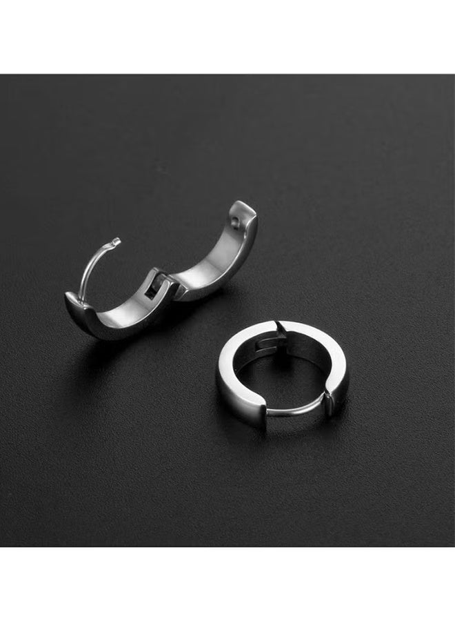 Happy D 2-Pair Curved Titanium Steel Huggie Hoops — Pierced, Snap-Lock / Click Closure, Rounded Dome Edge, Hypoallergenic (Black & Silver) - Image 5