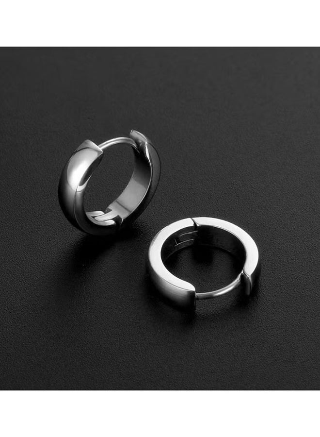 Happy D 2-Pair Curved Titanium Steel Huggie Hoops — Pierced, Snap-Lock / Click Closure, Rounded Dome Edge, Hypoallergenic (Black & Silver) - Image 3
