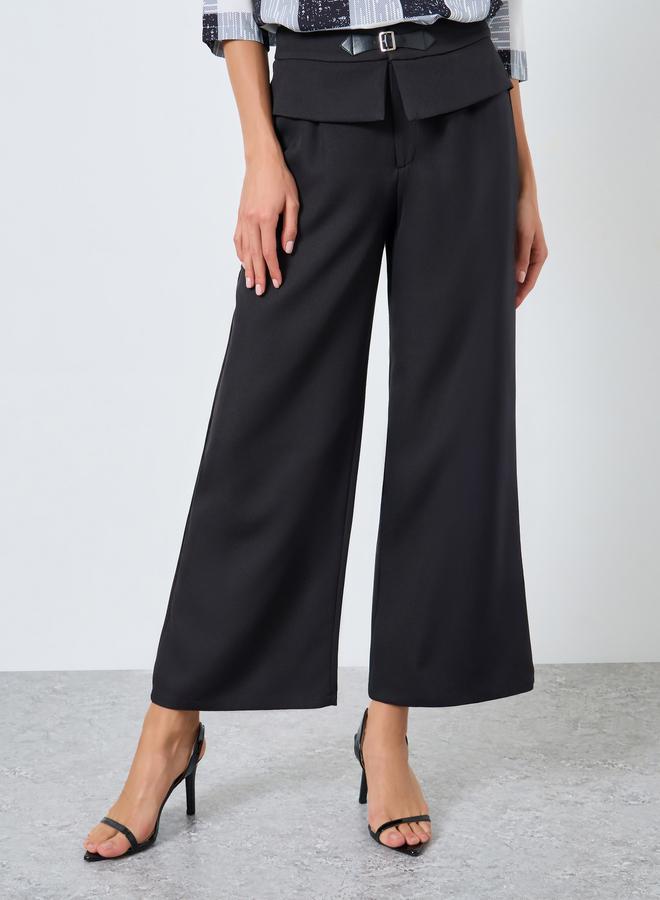Take Two Women Solid Metal Buckle Waist Wide Leg Pants - Image 2