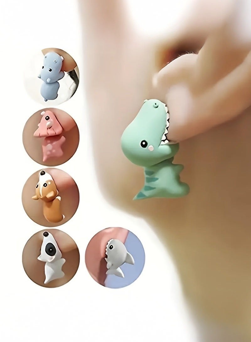 Charming 14-piece Cute Animal Earring Set - Dinosaur, Puppy And Whale Designs - Fun Clay-bite Jewelry Gift Fun Gifts And Accessories - Image 1