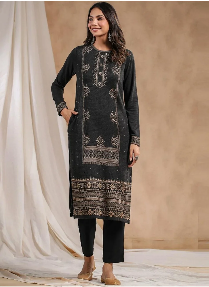 آي شين Women's Ethnic Waer CHARCOAL STRAIGHT 100% POLY KURTA