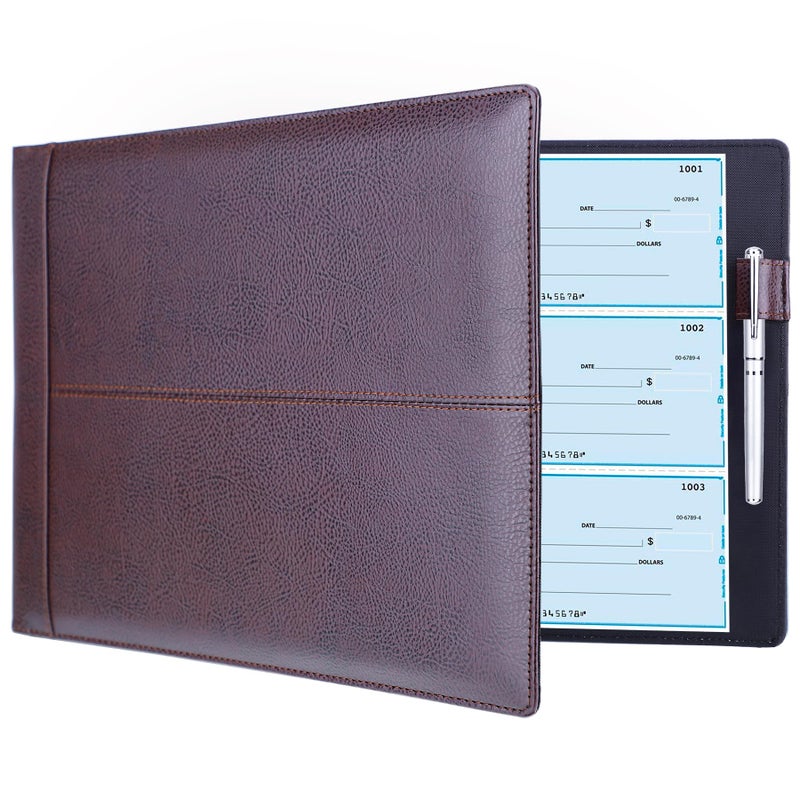 Antner 7 Ring Business Checkbook Binder for Business Checks, 600 Checks Capacity, PU Leather Check Book Binder Cover with Zipper Pouch, Executive Organizer Portfolio Holder for 9" x 13" Sheets, Coffee - Image 1