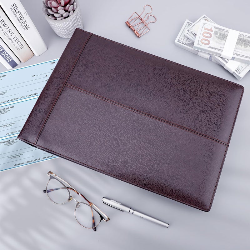 Antner 7 Ring Business Checkbook Binder for Business Checks, 600 Checks Capacity, PU Leather Check Book Binder Cover with Zipper Pouch, Executive Organizer Portfolio Holder for 9" x 13" Sheets, Coffee - Image 3