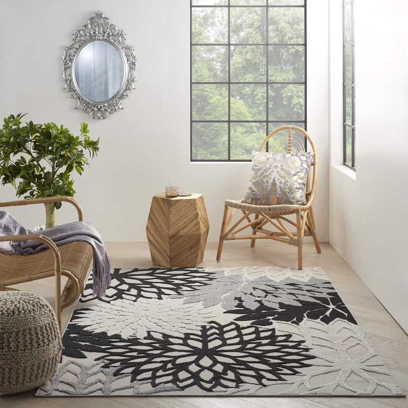 Nourison Home Aloha Indoor/Outdoor Black White 5'3" x 7'5" Area Rug, Tropical, Botanical, Easy Cleaning, Non Shedding, Bed Room, Living Room, Dining Room, Deck, Backyard, Patio (5x7) - Image 5