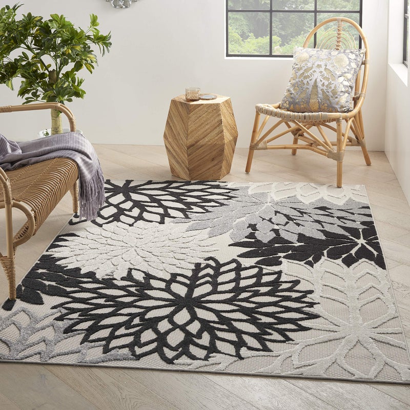 Nourison Home Aloha Indoor/Outdoor Black White 5'3" x 7'5" Area Rug, Tropical, Botanical, Easy Cleaning, Non Shedding, Bed Room, Living Room, Dining Room, Deck, Backyard, Patio (5x7) - Image 3