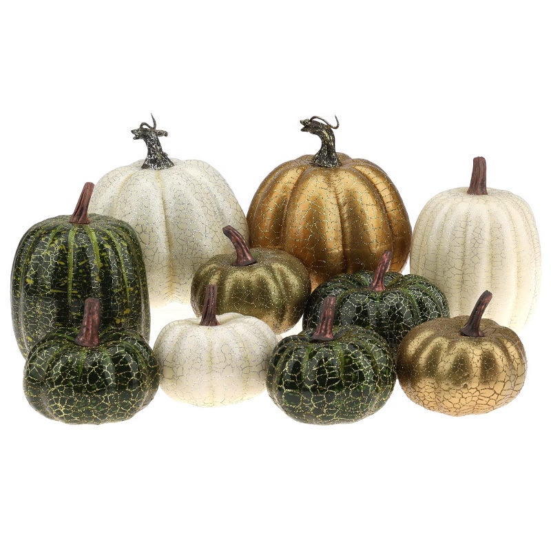 Kepfire 10 Pcs Artificial Fake Pumpkins HighGrade Mixed Color Foam Simulation Fall Autumn Harvest Farmhouse Kitchen Halloween Decorative  Random Color