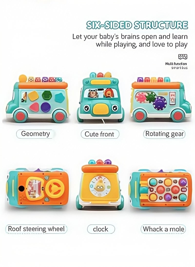 Push and pull bus toys, educational music games for kids with sound and light, matching shapes, equipment and toy clocks, toy bus activities for early childhood educational gifts for boys and girls - Image 3