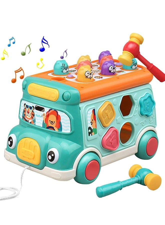 Push and pull bus toys, educational music games for kids with sound and light, matching shapes, equipment and toy clocks, toy bus activities for early childhood educational gifts for boys and girls - Image 1