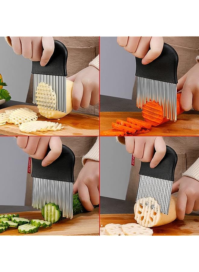 Goodern 3 PCS Stainless Steel Crinkle Cutter Set,Wavy Chopper Kitchen Gadget Cutting Tool Safe Durable Potato Onion Cutter French Fry Cutter Sturdy Slicing Helper Vegetable Fruit Crinkle Cutters - Image 3