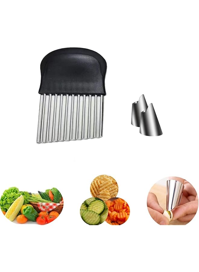 Goodern 3 PCS Stainless Steel Crinkle Cutter Set,Wavy Chopper Kitchen Gadget Cutting Tool Safe Durable Potato Onion Cutter French Fry Cutter Sturdy Slicing Helper Vegetable Fruit Crinkle Cutters - Image 1