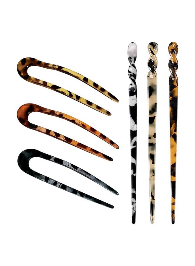 GSHLLO 6 Pcs Vintage Hair Sticks U Shaped Hair Styling Pins Tortoise Shell Hair Pins French Hair Chopsticks Retro Hair Forks Leopard Print Hair Pins Decorative Hairpins - Image 1