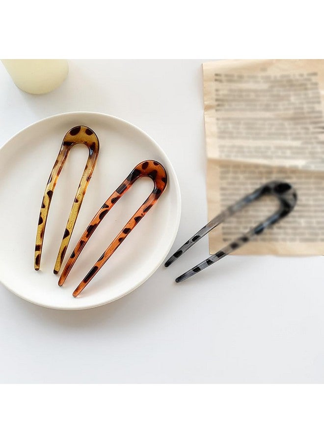 GSHLLO 6 Pcs Vintage Hair Sticks U Shaped Hair Styling Pins Tortoise Shell Hair Pins French Hair Chopsticks Retro Hair Forks Leopard Print Hair Pins Decorative Hairpins - Image 2