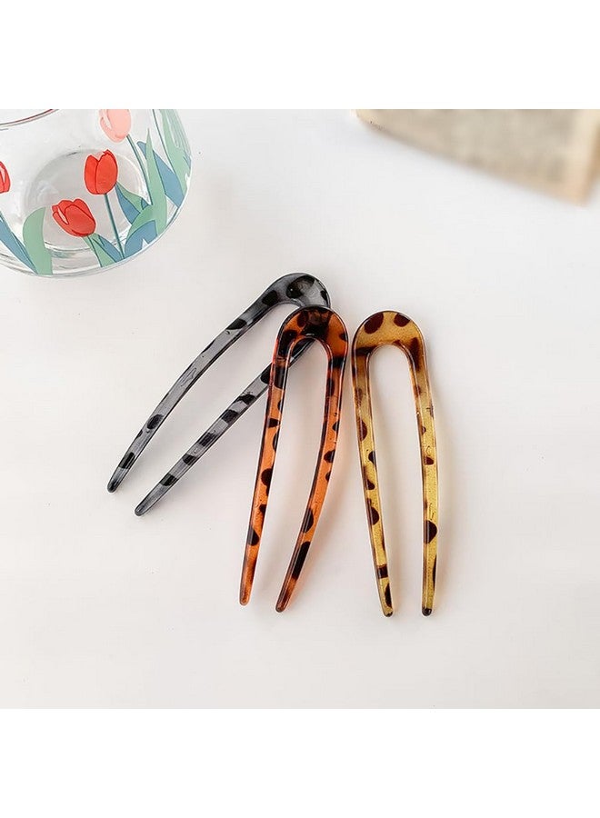 GSHLLO 6 Pcs Vintage Hair Sticks U Shaped Hair Styling Pins Tortoise Shell Hair Pins French Hair Chopsticks Retro Hair Forks Leopard Print Hair Pins Decorative Hairpins - Image 3