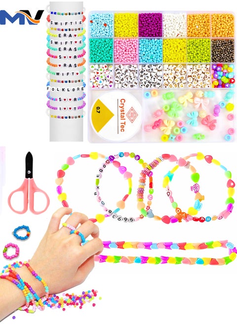 Beads Jewelry Making Kit - Craft and Art Glass Pony Seed Bead for Bracelet and Alphabet Letter Beads for DIY Arts and Crafts Gift for Her Women Wife Girlfriend Kids Age 6 7 8 9 10 Years Old