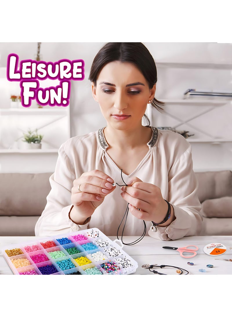 MAGIC VAULT Beads Jewelry Making Kit - Craft and Art Glass Pony Seed Bead for Bracelet and Alphabet Letter Beads for DIY Arts and Crafts Gift for Her Women Wife Girlfriend Kids Age 6 7 8 9 10 Years Old - Image 4