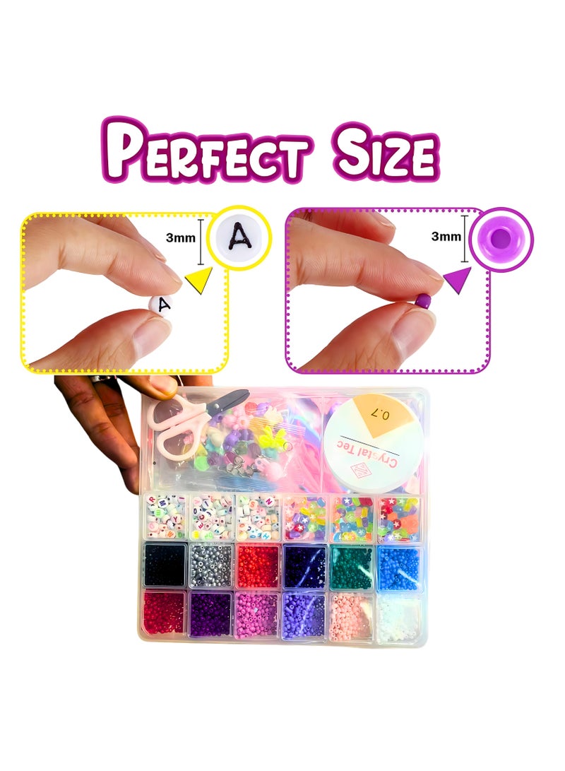 MAGIC VAULT Beads Jewelry Making Kit - Craft and Art Glass Pony Seed Bead for Bracelet and Alphabet Letter Beads for DIY Arts and Crafts Gift for Her Women Wife Girlfriend Kids Age 6 7 8 9 10 Years Old - Image 5