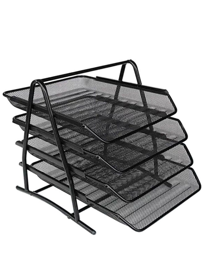 وهاواي 4 Tier Mesh Letter Tray, Desk File Organizer Storage Sliding Paper Sorter, Desktop Document Holder Shelf Rack Paper Letter Tray Organizer for Home, School, Office, Black - Image 1
