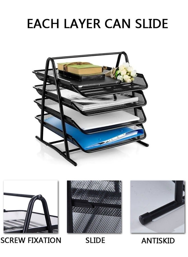 وهاواي 4 Tier Mesh Letter Tray, Desk File Organizer Storage Sliding Paper Sorter, Desktop Document Holder Shelf Rack Paper Letter Tray Organizer for Home, School, Office, Black - Image 3