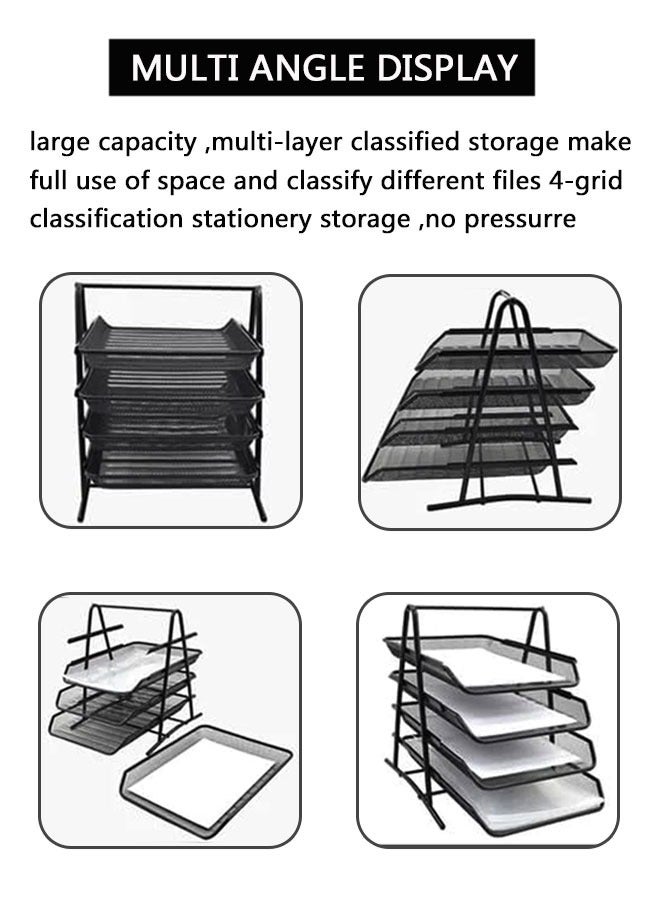 وهاواي 4 Tier Mesh Letter Tray, Desk File Organizer Storage Sliding Paper Sorter, Desktop Document Holder Shelf Rack Paper Letter Tray Organizer for Home, School, Office, Black - Image 4