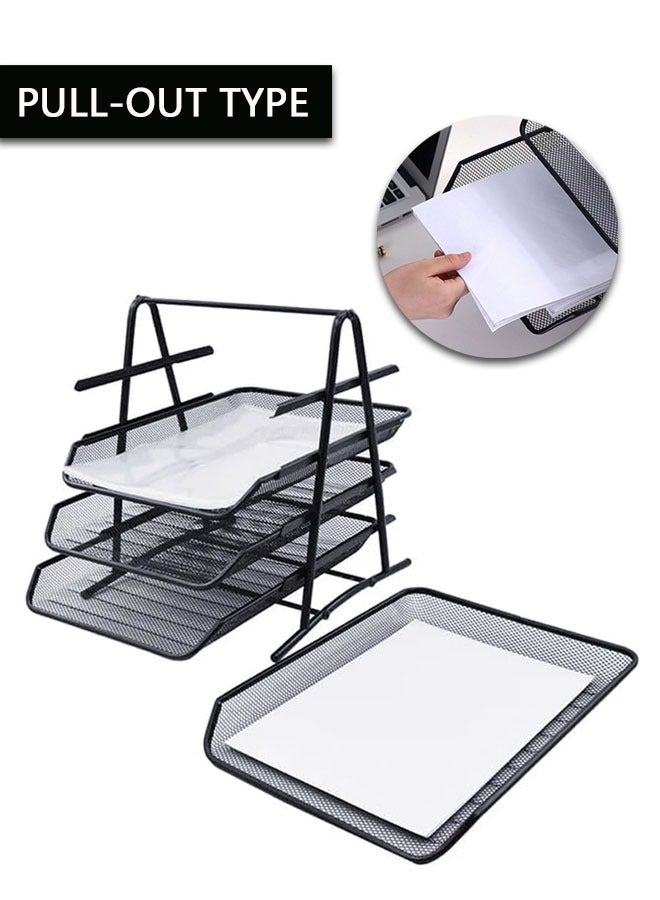 وهاواي 4 Tier Mesh Letter Tray, Desk File Organizer Storage Sliding Paper Sorter, Desktop Document Holder Shelf Rack Paper Letter Tray Organizer for Home, School, Office, Black - Image 5