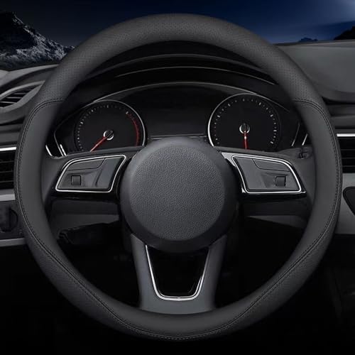 Carodi Latest Nappa Leather car Steering Wheel Cover, Stylish Non-Slip Leather car Interior 15 inches Universal（Black） - Image 1
