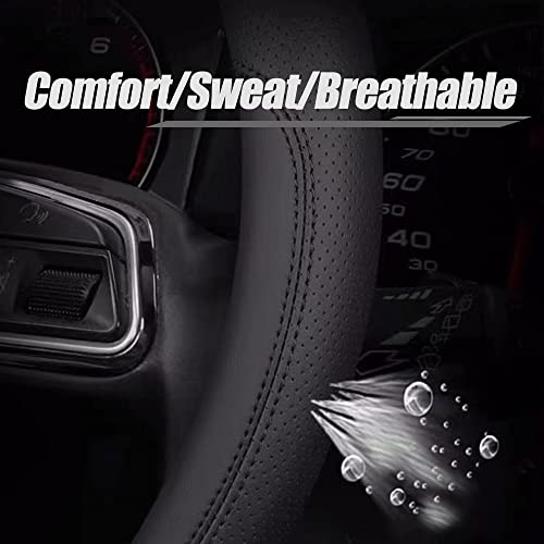 Carodi Latest Nappa Leather car Steering Wheel Cover, Stylish Non-Slip Leather car Interior 15 inches Universal（Black） - Image 5