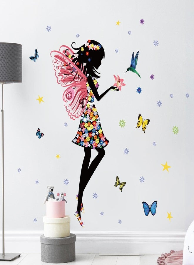 Supzone Butterfly Girl Wall Sticker - Colorful Fairy Wall Decal, Floral DIY Removable Vinyl Art Stickers - Mural for Girls' Nursery/Kids' Bedroom/Living Room Decor - Image 2