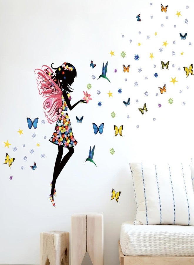Supzone Butterfly Girl Wall Sticker - Colorful Fairy Wall Decal, Floral DIY Removable Vinyl Art Stickers - Mural for Girls' Nursery/Kids' Bedroom/Living Room Decor - Image 4