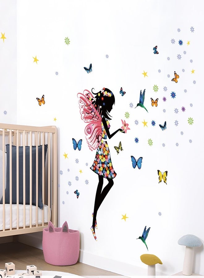Supzone Butterfly Girl Wall Sticker - Colorful Fairy Wall Decal, Floral DIY Removable Vinyl Art Stickers - Mural for Girls' Nursery/Kids' Bedroom/Living Room Decor - Image 5