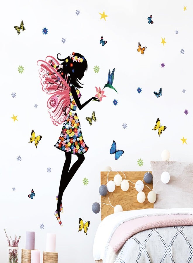 Supzone Butterfly Girl Wall Sticker - Colorful Fairy Wall Decal, Floral DIY Removable Vinyl Art Stickers - Mural for Girls' Nursery/Kids' Bedroom/Living Room Decor - Image 1