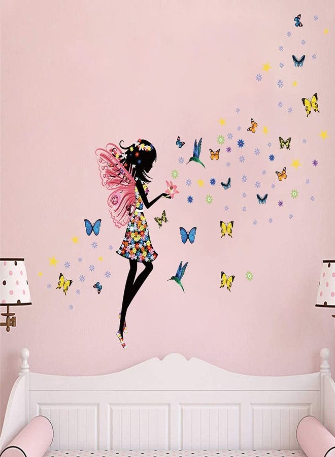 Supzone Butterfly Girl Wall Sticker - Colorful Fairy Wall Decal, Floral DIY Removable Vinyl Art Stickers - Mural for Girls' Nursery/Kids' Bedroom/Living Room Decor - Image 3