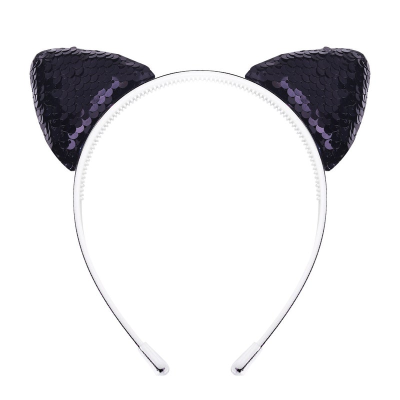 رباط رأس بأذني قطة متلألئة للأطفال جديد إكسسوارات شعر سوداء